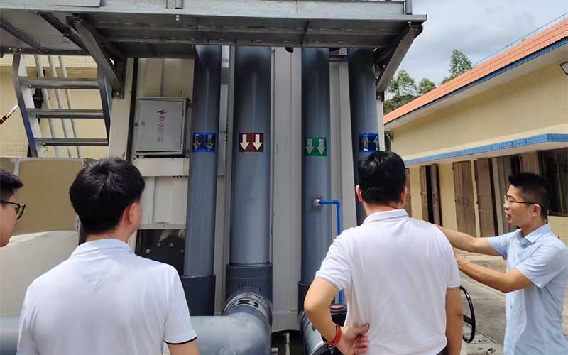 Control interface and data monitoring at the smart modular water plant in Jiangmen.